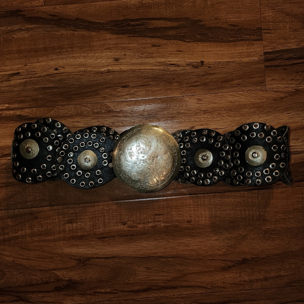 70's black leather with silver detail belt